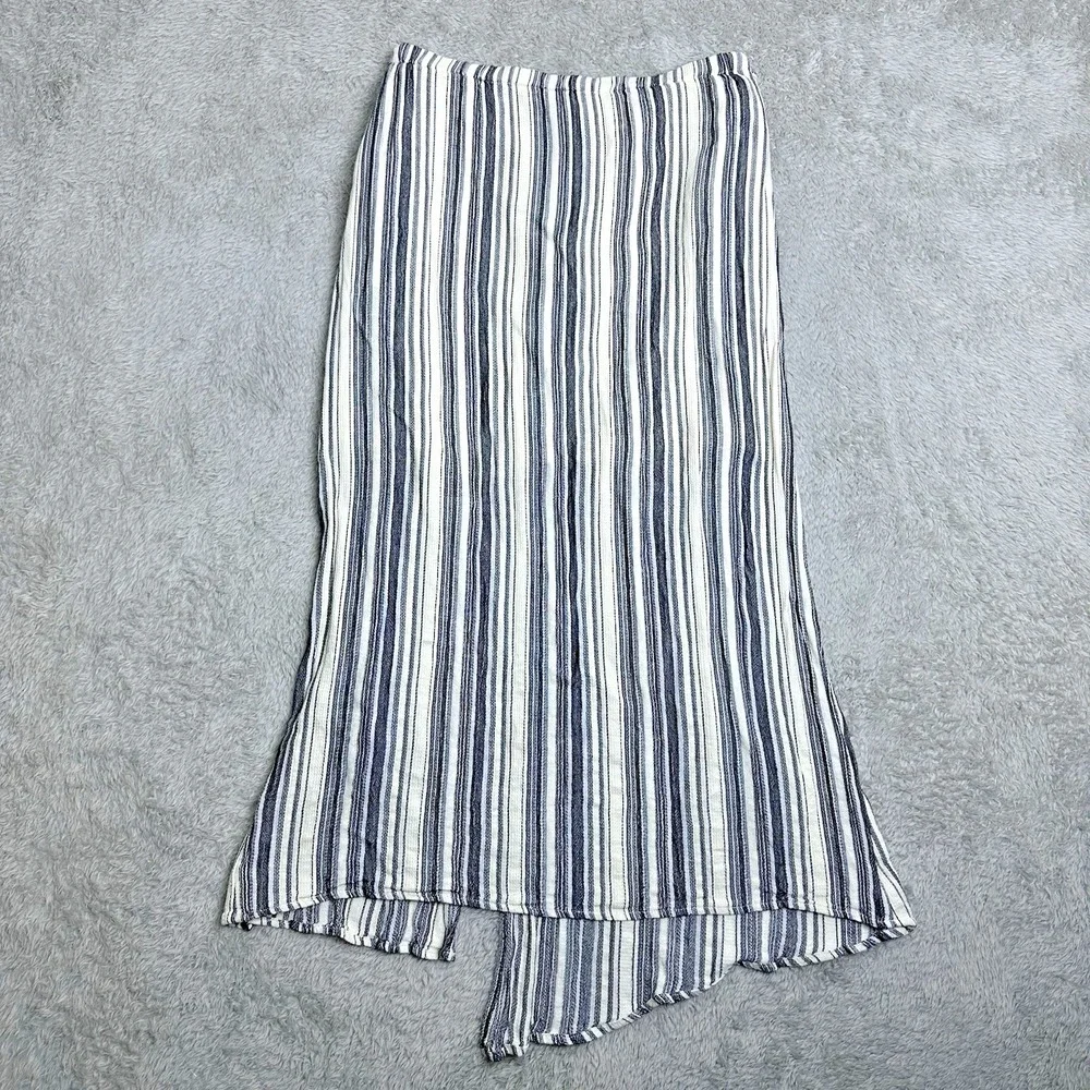 BCBGMAXAZRIA Women's XS Boho Flowy‎ Striped Tie Front Midi Skirt Resort Vacation